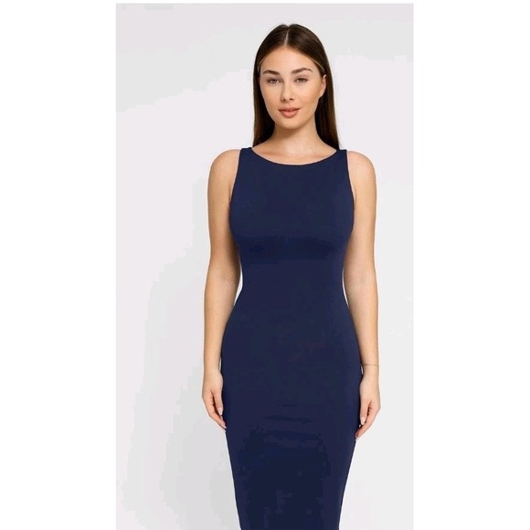 Popilush Dresses & Skirts - Popilush Shapewear Sleeveless Boatneck Sculpting Midi Work Dress Blue L